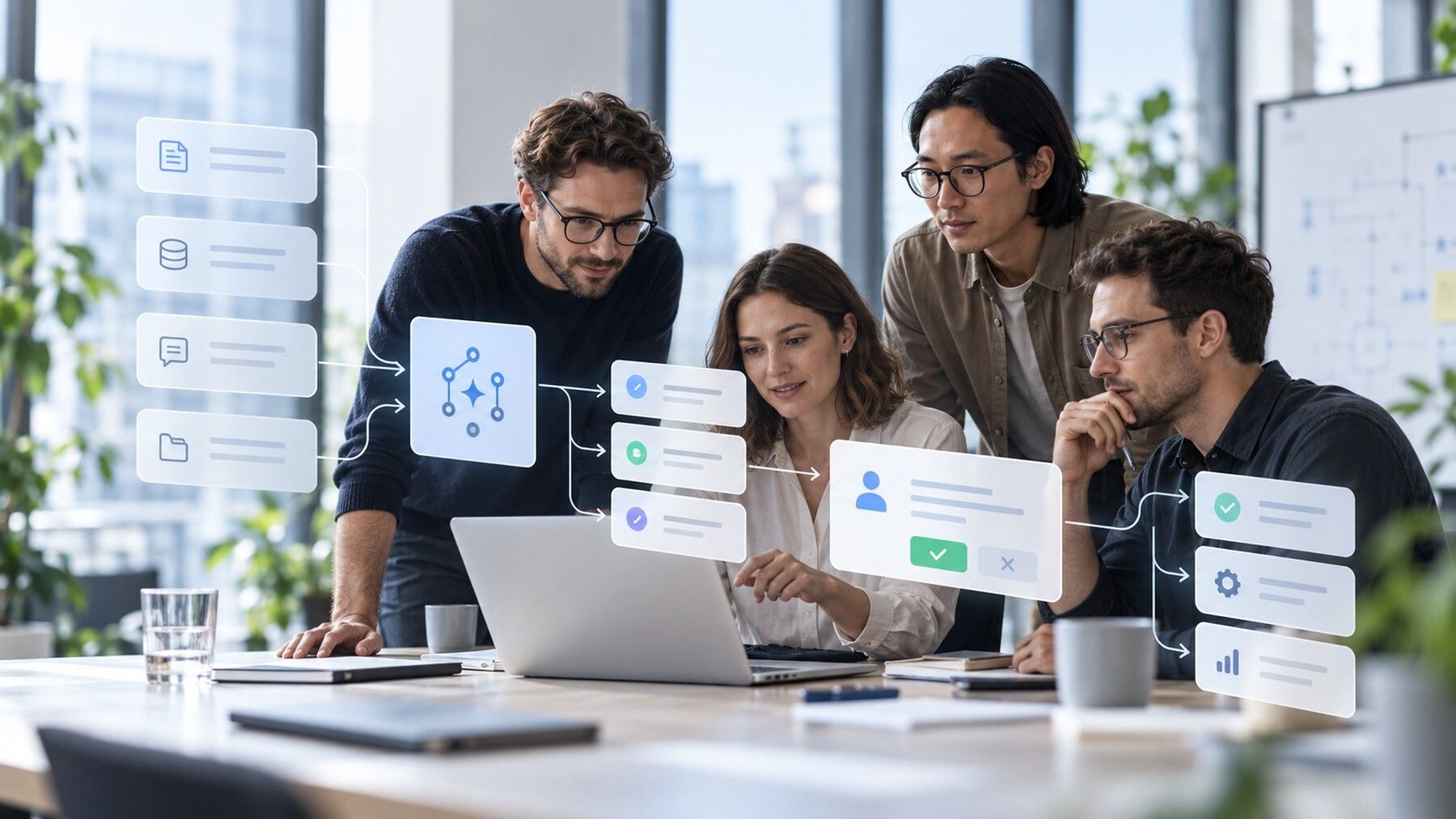 Softwareteam arbeitet gemeinsam an einem digitalen Projekt