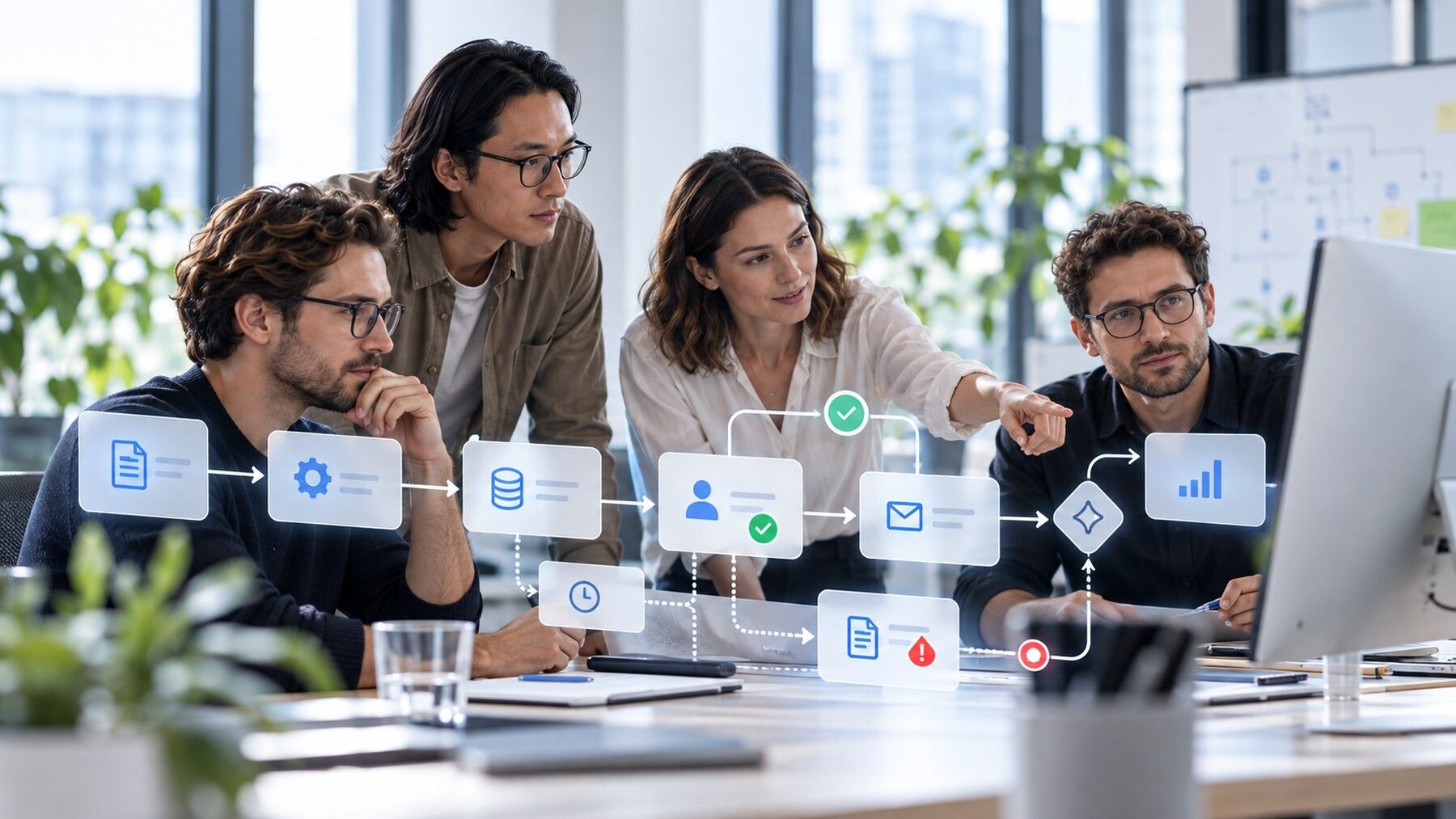 Mehrstufiger digitaler Prozess mit Automatisierung, Prüfungen und Ergebnissen